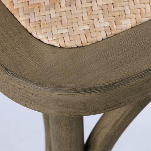 Chaise rustique en bois à dossier croisé en chêne blond avec assise tressée pour salle à manger, mobilier durable de style industriel - Product Image 5