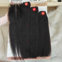 KEMY HAIR Cheveux Humains Remy Vietnamiens Double Drawn HD 4*4 Fermeture à Lacet Pour Femmes Noires Paquets Os Droit Ballon Couleur Naturelle