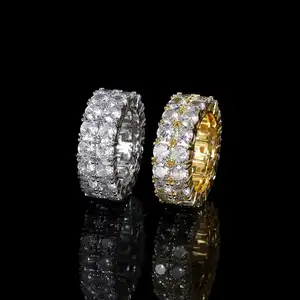 Cool hiphop 18k gold plated double row zircon ring Gold-plated fashion jewelry and accessory in USA for men and women wholesale