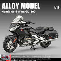 Modèle de moto en alliage à chaud 1/12 Honda Gold Wing GL1800, jouet de moto miniature avec simulation sonore et lumineuse, direction à roue avant