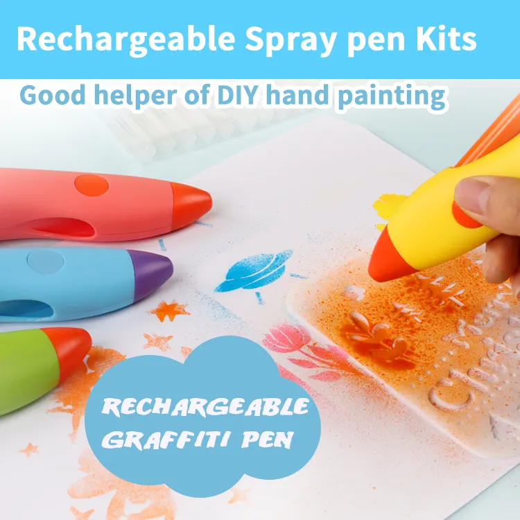 Kids Drawing Toys Rechargeable Electric Airbrush Pen Painting Water Color Spray Pen With 12 Colors Spray Marker Pens