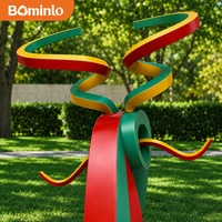 Sculpture moderne en acier inoxydable, dragon abstrait, ruban rouge, jaune, vert, décoration de jardin extérieur, sculpture en acier inoxydable