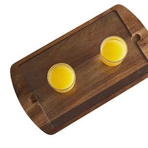 Planche à découper en bois durable et écologique de qualité supérieure avec insert en verre amovible, plateau de service pour charcuterie, poignée, bloc de préparation pour usage domestique - Product Image 1