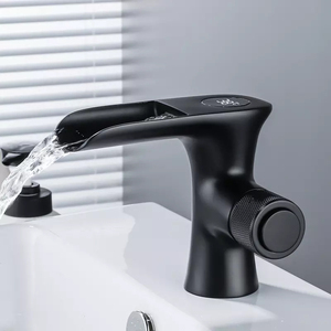 Robinet de salle de bain moderne à cascade thermostatique, monocommande, monotrou, en cuivre à faible teneur en plomb et <span class=keywords><strong>PPA</strong></span>, avec affichage numérique noir de la température - Product Image 1