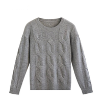 Pull en laine pour femme, tricot torsadé, élégant, gris chiné, col rond, style minimaliste, luxe discret