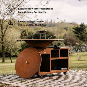 MEISU.CH 3-5 People Modern Powder Coated Steel Charcoal <b>Fire</b> Pit Smokeless Indoor Bbq Huge Outdoor Table WS-TB-800 Corten Steel - Product Image 1
