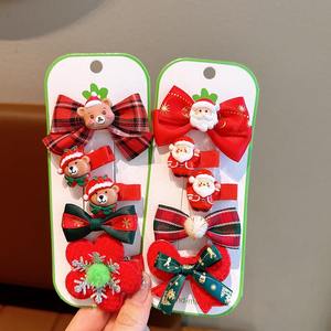 圣诞儿童5pcs卡通红色系列麋鹿圣诞老人发夹套装节日服装小树脂发饰 - Product Image 5