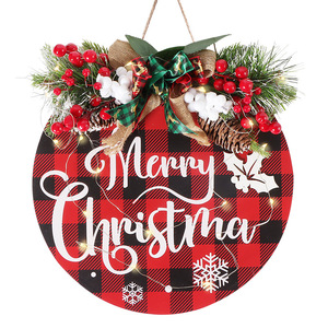 Decoración Navideña Circular de Madera para Colgar en la Pared con Luces, Decoración para el Hogar de Estilo Tradicional - Product Image 5