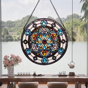 Paneles Decorativos de Vidrio Estilo Tiffany de 12 Pulgadas con Diseño de Flor Azul Marino, Estructura Sólida para Cocina o Sala de Estar, 3mm de Grosor - Product Image 3