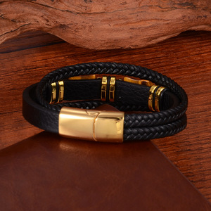Tiger Eye <b>Bracelet</b> <b>For</b> <b>Men</b> Multi Layer Leather <b>Rope</b> Bangle Stainless Steel Magnetic Clasp Jewelry Everyday Wear - Product Image 2