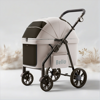 Nouveau modèle Poussette pour grands chiens et chats Chariot de voyage en plein air Poussette pour chien à 4 roues Poignée réglable jusqu'à 66lb