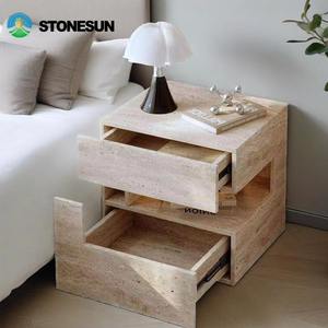 Chevets flottants naturels <span class=keywords><strong>en</strong></span> travertin StoneSun avec 2 tiroirs, <span class=keywords><strong>table</strong></span> <span class=keywords><strong>de</strong></span> chevet pour chambres à coucher, hôtels - Product Image 3