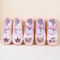 Zapatillas de Ballet de Satén para Niñas, con Bordado de Dibujos Animados, Suela Suave, Calzado de Danza para Entrenamiento y Actuaciones en Escenario