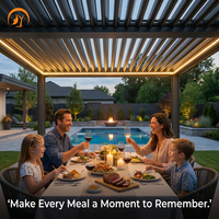 Pergola rétractable en acier avec lames orientables étanches, conception coupe-vent, système de drainage, ombrage motorisé pour balcon extérieur et gazebo
