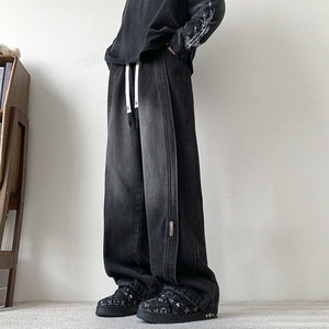 Jean en denim déchiré délavé de haute qualité pour homme, extensible, taille mi-haute, style streetwear décontracté, vente en gros - Product Image 1