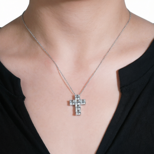 Pendentif croix en diamant de laboratoire, chaîne en argent plaqué or, taille Asscher, bijoux personnalisés, cadeau unisexe pour mariage et fête - Product Image 1