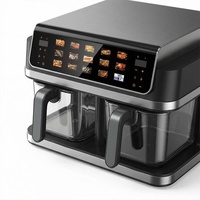 Friteuse à air numérique intelligente à double panier 4,8+4,8L avec écran en verre, économie d'énergie, nettoyage facile, sans huile, double zone