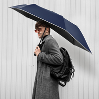 Parapluie de voyage créatif classique extensible portable noir avec revêtement UV en tissu pongé, pochette pour sac à dos, poignée en plastique pliable en 3 sections