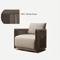 Fauteuil de patio en corde d'oléfine imperméable de luxe personnalisé hôtel villa salon simple extérieur canapé en teck ODM OEM sans quantité minimale de commande