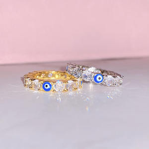 Bagues de mariage tendance en or rose plaqué avec zircon bleu pour femmes, vente en gros - Product Image 3