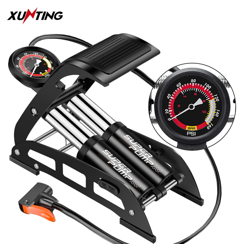 Xunting-bomba de aire de pie de bicicleta portátil, 160Psi, OEM, doble cilindro, Manual, de pie de neumático para coche