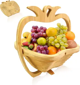 Apple Foldable Fruit Basket Gift Bamboo Fruit and Veggie Basket Fruit Bowl Holder