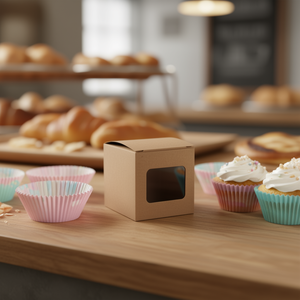 Scatola in Carta Kraft 8x8x8 Cm con Finestra per Cupcake - Product Image 2