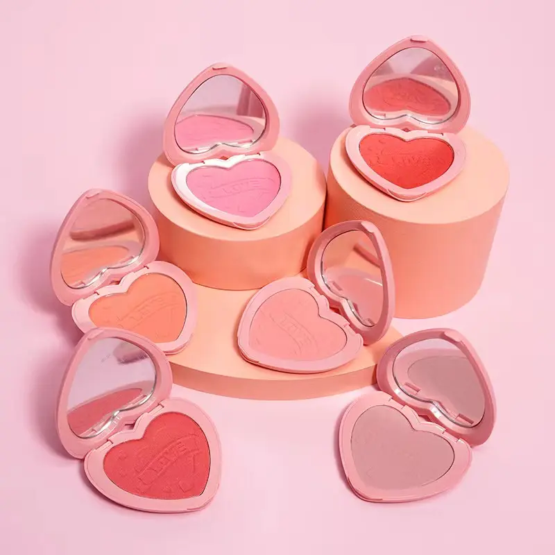 दिल के आकार ब्लश पैलेट उच्च वर्णक मैट शिमर गुलाबी 6 रंग पाउडर डिजाइन थोक मूल्य दिल मेकअप ब्लश