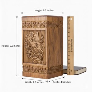 Compre una urna conmemorativa de madera tallada a mano de lujo con arte floral, urna para cenizas humanas en venta por exportadores. - Product Image 6