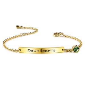 G3251 personalizzato in acciaio inossidabile nome Laser personalizzato Birthstone zircone braccialetto sottile <span class=keywords><strong>gioielli</strong></span> <span class=keywords><strong>di</strong></span> moda inciso barra vuota bracciale - Product Image 1
