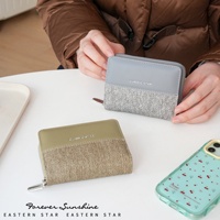 Denim Patchwork Fashion Klasik Gaya Korea Dompet Wanita Multifungsi Lintas Batas Pola Geometris Lipat Dua Poliester