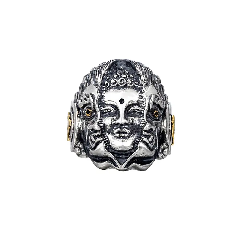 Groothandel Boeddha Magic Thai Zilveren Sieraden Punk Vintage Mannen 925 Sterling Zilveren Ring