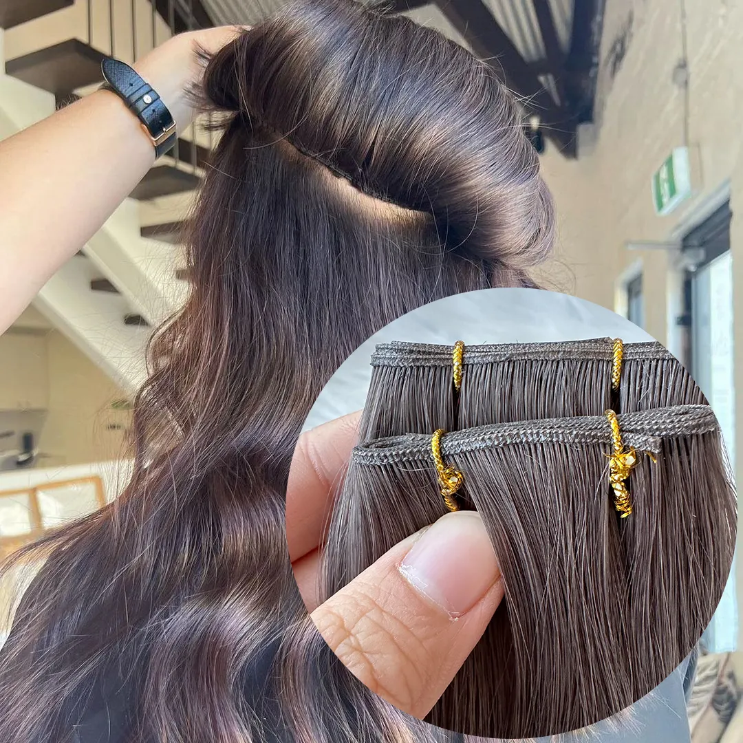 Gratis Verzending Groothandel Europese Rauwe Maagdelijke Ombre Human Hair Extensions Onzichtbare Hand Gebonden Dikke Uiteinden Dubbel Getrokken Geniale Inslag