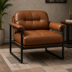 Fauteuil lounge moderne en cuir, confortable et rembourré, pour salon, chambre, bureau, réception et hôtel - Product Image 1