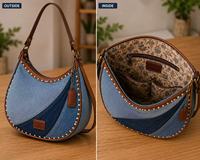 Hexenartige Himmelsmotive Bestickte Denim-Satteltasche, Vintage Sonne-Mond-Stern-Ketten-Umhängetasche für Damen aus Canvas