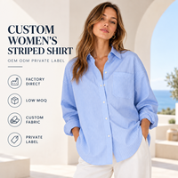 Chemise en coton rayée personnalisée pour femme, col rabattu, manches longues, coupe ample, boutonnée, pour le printemps, l'été et le quotidien