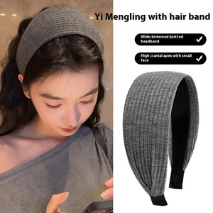 Fascia per <span class=keywords><strong>capelli</strong></span> larga antiscivolo in maglia elasticizzata tinta unita stile retrò con striscia a coste allargata, accessori moda - Product Image 4