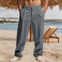 Pantalon décontracté plissé pour homme, léger, respirant, séchage rapide, à braguette boutonnée, coupe droite, taille élastique, idéal pour l'été et la plage
