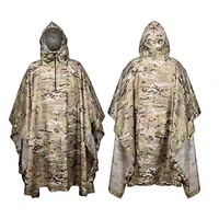 Poncho de pluie camouflage à capuche en polyester ripstop 210T PU pour hommes, randonnée et camping en plein air, logo personnalisé, ISO CE