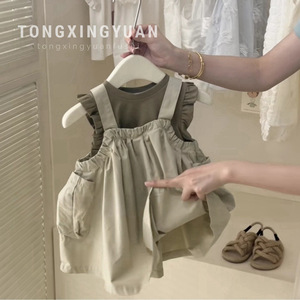 Tongxingyuan Girls' Summer Overall Dress Set Breathable Thin Pants Style Baby Clothing - Product Image 5