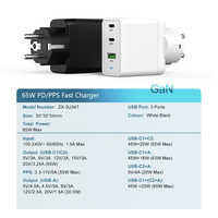 Chargeur mural certifié KC KCC 65w 3 ports avec LED GaN UE corée mise à la terre USB C chargeur adaptateur téléphone universel 65w chargeur PD