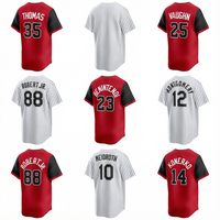 Maillot de baseball personnalisé bicolore 100 % polyester imprimé numériquement avec nom d'équipe et numéro de joueur, haut d'uniforme de softball à manches courtes