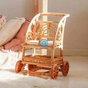 Poupée en osier fabriquée à la main landau pépinière chariot en rotin naturel pour jouet bébé poupée Buggy chariot panier poupée en rotin fabriqué au Vietnam - Product Image 3