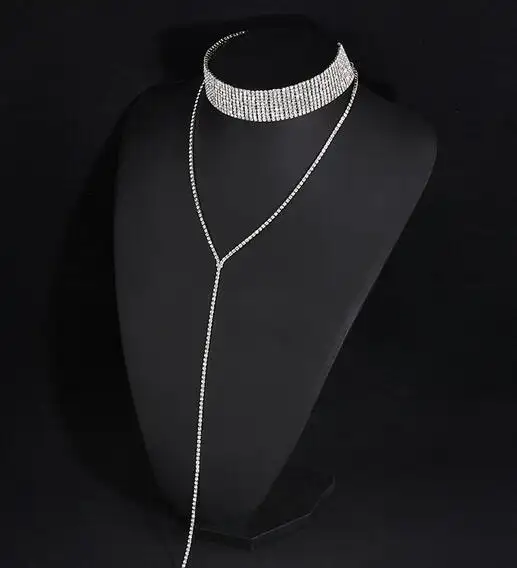 High Quality Necklace Sparkling Zircon Rhinestone Crystal Jewelry Necklace Choker Layered Y-Shapaed Tennis Necklace Choker