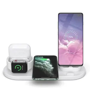 4 In 1 Desktop Nirkabel Pengisian Stasiun Charger Organizer Dock untuk Apple Watch / AirPods / iPhone / Micro USB/Tipe-C Ponsel