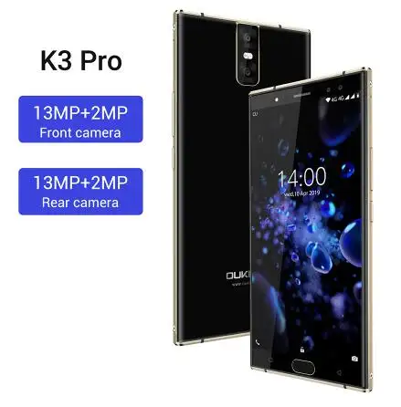 Oukitel K3 Pro 5.5 "Dual 2.5D Screen MT6763 Octa Core 4GB 64GB 6000mAh Smartphone 4 Cameras 13MP + 2MP Dual Camera Mobile Phone