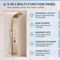 Panneau de douche moderne en acier inoxydable multicolore avec 5 fonctions de sortie d'eau et jets de massage pour salle de bain d'hôtel