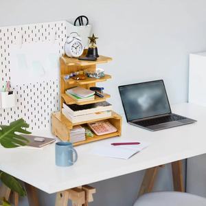 Desktop Bookshelf 3 Tier Bamboo <b>Storage</b> <b>Rack</b> Multi Purpose Organizer For Office Desk Countertop <b>Kitchen</b> Living Room - Product Image 1