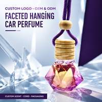 Diffuseur de parfum pour voiture suspendu, flacon en verre facetté, bouchon en bois, diffuseur de voiture personnalisé, logo personnalisé, longue durée, vente en gros