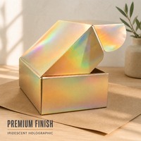 Personnalisation d'emballages cadeaux haut de gamme : cartons ondulés holographiques or/argent avec impression de logo